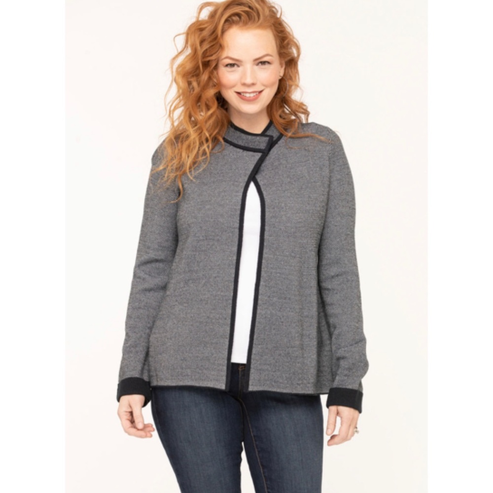 Cleo Long Sleeve Black White Snap Button Open Sweater Jacket